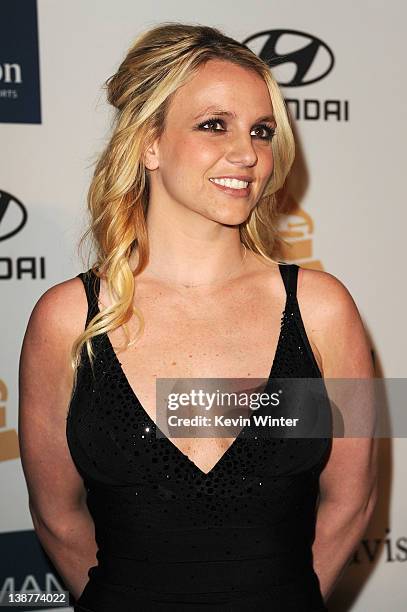 Singer Britney Spears arrives at Clive Davis and the Recording Academy's 2012 Pre-GRAMMY Gala and Salute to Industry Icons Honoring Richard Branson...
