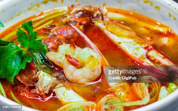 seafood hotchpotch,  seafood hotchpotch, szechwan mala flavor (chili hot and tongue-numbing) - chilli crab - fotografias e filmes do acervo
