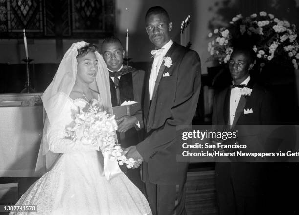 Rose Swisher and her husband Bill Russell at their wedding in Oakland, CA., on December 9, 1956.