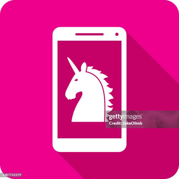 unicorn smartphone icon silhouette 1 - unicorn horn stock illustrations