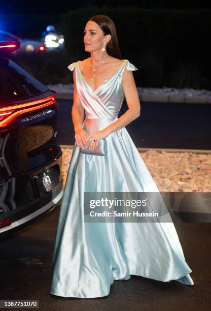 Catherine, Duchess of Cambridge attend a reception hosted by the Governor General at Baha Mar Resort on March 25, 2022 in Nassau, Bahamas.