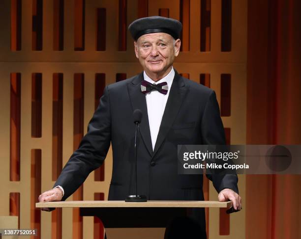 Bill Murray speaks onstage during the 2022 Governors Awards at The Ray Dolby Ballroom at Hollywood & Highland Center on March 25, 2022 in Hollywood,...
