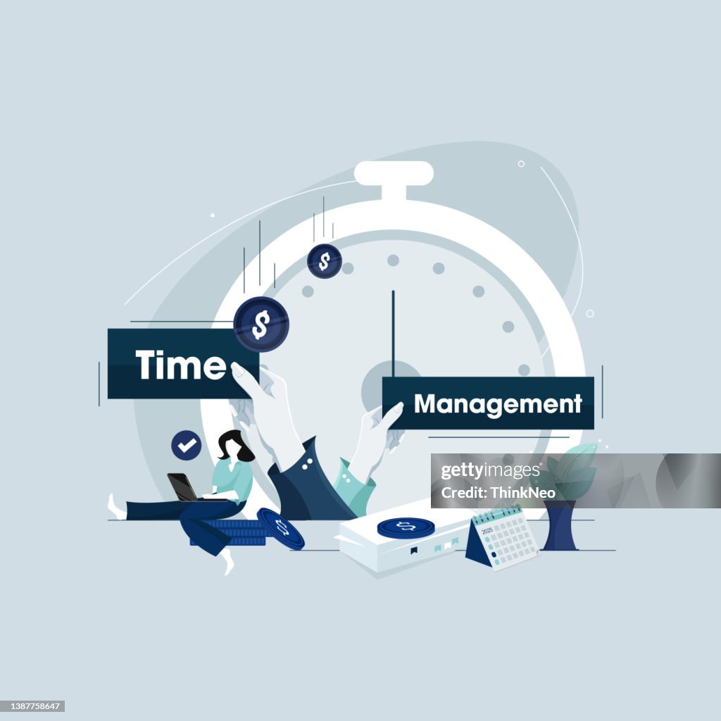 Time Images Work On Time Concept Vector Businesswomen Concept Of Time Management ...