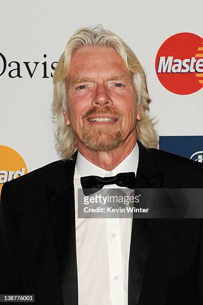 Honoree Sir Richard Branson arrives at Clive Davis and the Recording Academy's 2012 Pre-GRAMMY Gala and Salute to Industry Icons Honoring Richard...
