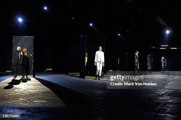 General atmosphere at the Alexander Wang fall 2012 fashion show at Pier 94 on February 11, 2012 in New York City.