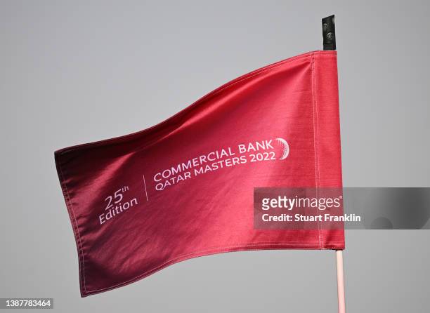 25th anniversary flag is pictured during Day Three of the Commercial Bank Qatar Masters at Doha Golf Club on March 26, 2022 in Doha, Qatar.