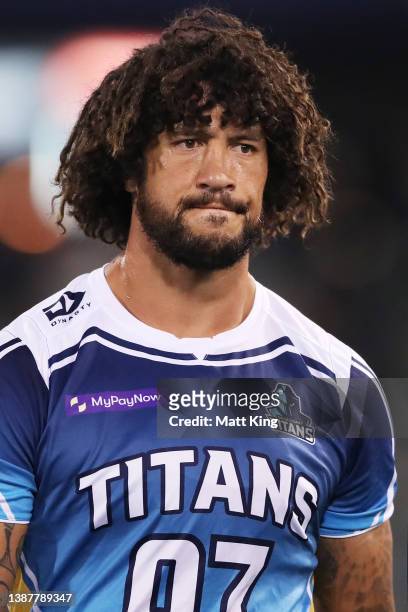 Kevin Proctor of the titans warms up during the round three NRL match between the Canberra Raiders and the Gold Coast Titans at GIO Stadium, on March...