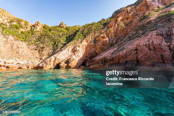 scenic seascape in scandola natural reserve, corsica, france - corsica beach stock pictures, royalty-free photos & images