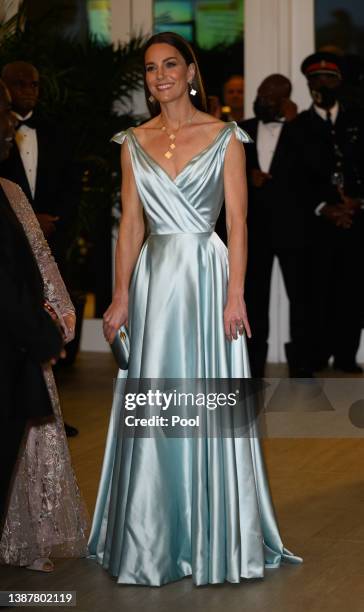 Catherine, Duchess of Cambridge attends a reception hosted by the Governor General at Baha Mar Resort on March 25, 2022 in Nassau, Bahamas.