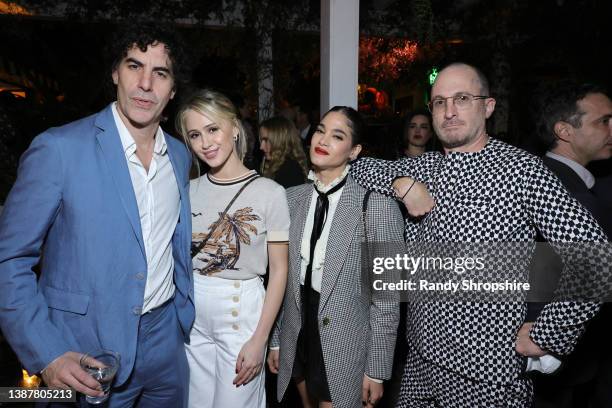 Sacha Baron Cohen, Maria Bakalova, Sofia Boutella and Darren Aronofsky attend the CAA pre-Oscar party at San Vicente Bungalows on March 25, 2022 in...
