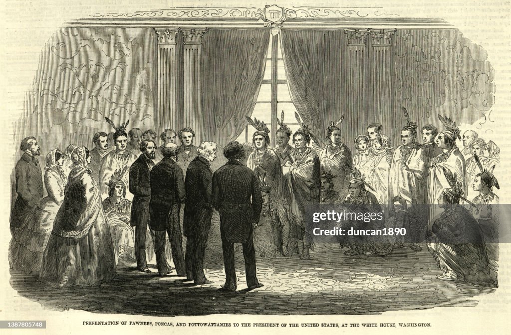 James Buchanan U.S. President meeting chief's of the Pawnees, Poncas and Pottowattamies, 1858, 19th Century