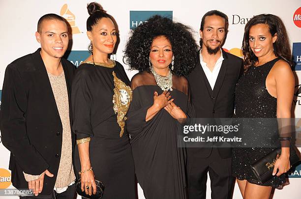 Evan Ross, Tracee Ellis Ross, Actress/Singer Diana Ross, Ross Arne Naess and Chudney Ross arrive at Clive Davis and the Recording Academy's 2012...