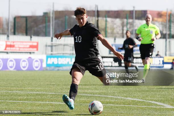 Tom Bischof of Germany scores his teams third goal during the UEFA Under17 European Championship Qualifier match between Germany U17 and Scotland U17...