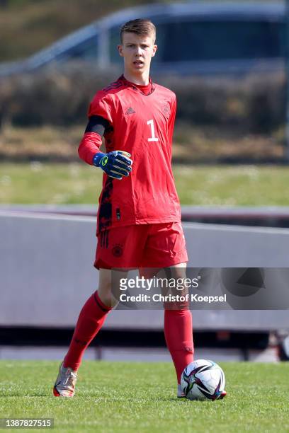 Timo Schlieck of Germany runs with the ball during the International friendly match between U16 Germany and U16 Italy at Stadium Wetzlar on March 26,...