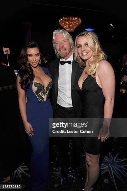 Kim Kardashian, Sir Richard Branson and singer Brittany Spears attends Clive Davis and The Recording Academy's 2012 Pre-GRAMMY Gala and Salute to...
