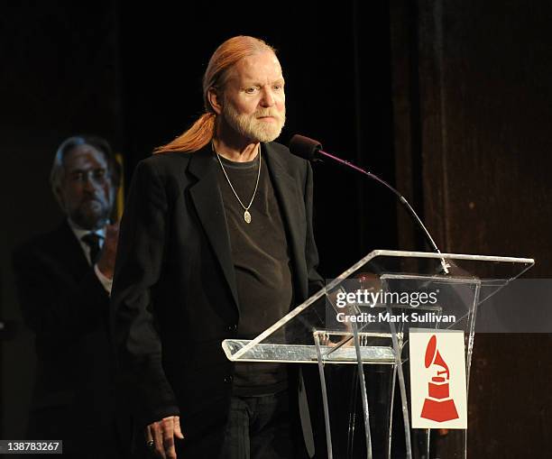 Lifetime Achievement Award winner Gregg Allman accepts his GRAMMY at The 54th Annual GRAMMY Awards - Special Merit Awards Ceremony at The Wilshire...