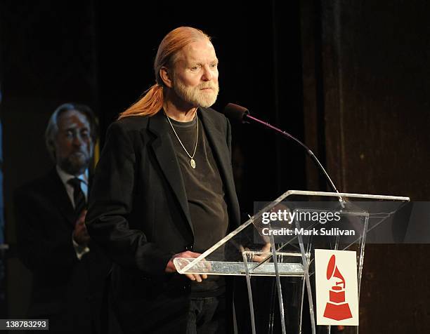 Lifetime Achievement Award winner Gregg Allman accepts his GRAMMY at The 54th Annual GRAMMY Awards - Special Merit Awards Ceremony at The Wilshire...