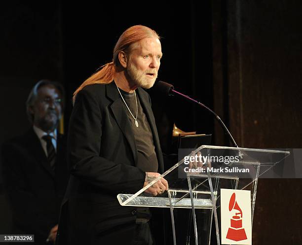 Lifetime Achievement Award winner Gregg Allman accepts his GRAMMY at The 54th Annual GRAMMY Awards - Special Merit Awards Ceremony at The Wilshire...