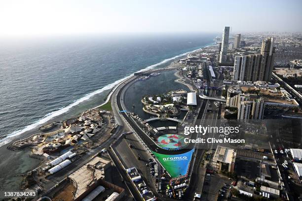 General view showing Mick Schumacher of Germany driving the Haas F1 VF-22 Ferrari on track during final practice ahead of the F1 Grand Prix of Saudi...