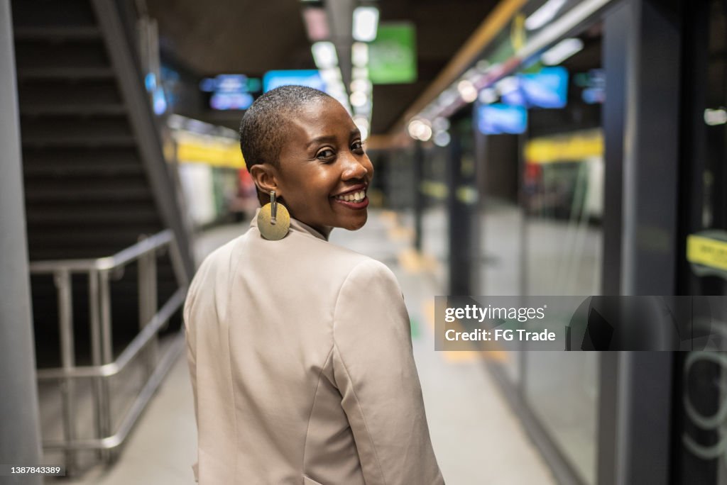 Portrait of an businesswoman in the subway station