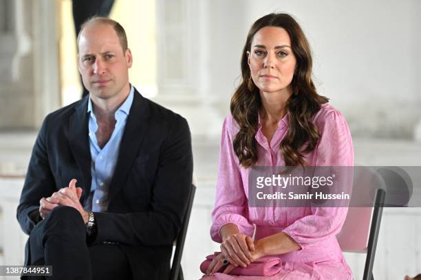 Prince William, Duke of Cambridge and Catherine, Duchess of Cambridge are seen at Daystar Evangelical Church on March 26, 2022 in Great Abaco,...