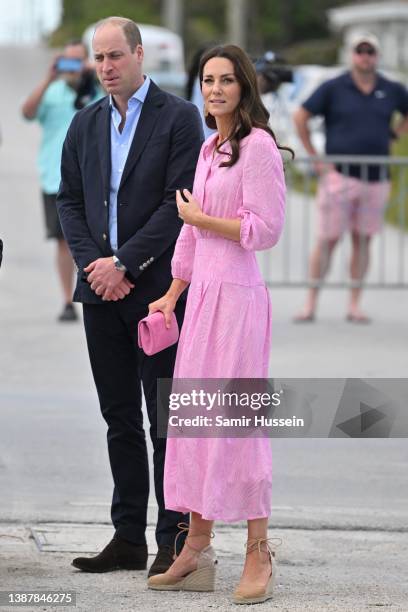 Prince William, Duke of Cambridge and Catherine, Duchess of Cambridge are seen at Daystar Evangelical Church on March 26, 2022 in Great Abaco,...