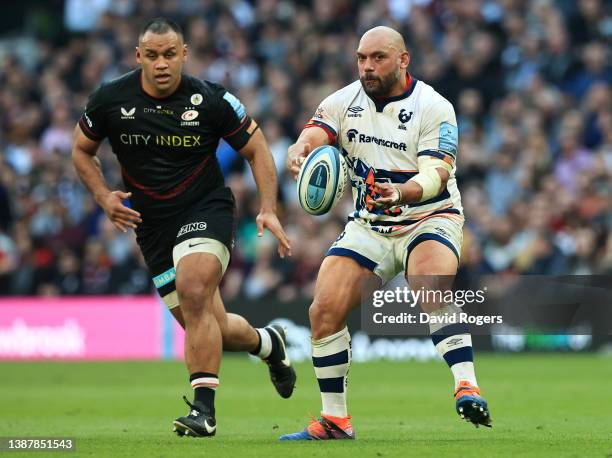 John Afoa of Bristol Bears passes the ball during the Gallagher Premiership Rugby match between Saracens and Bristol Bears at Tottenham Hotspur...