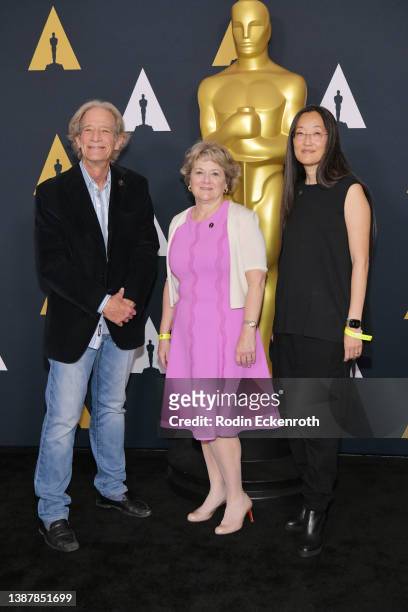 John Bloom, Bonnie Arnold and Jennifer Yuh Nelson attend the 94th Oscars Week: Animated Feature Film event at Samuel Goldwyn Theater on March 26,...