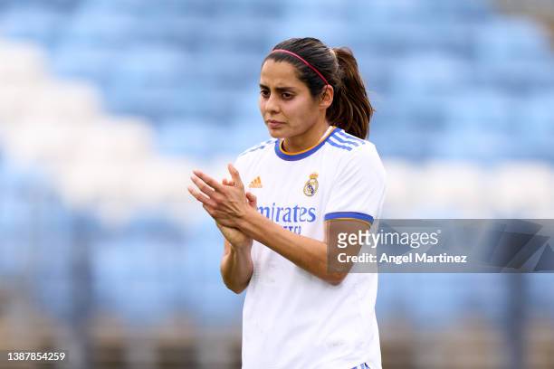 Kenti Robles of Real Madrid looks on during the Primera Iberdrola match between Real Madrid and Levante at Estadio Alfredo Di Stefano on March 26,...