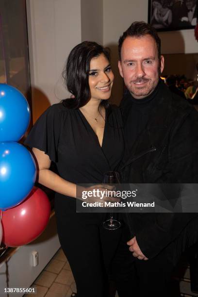 Tanja Tischewitsch and Oliver Hedfeld were seen at Justus Toussis Birthday Party on March 19, 2022 in Duesseldorf, Germany.