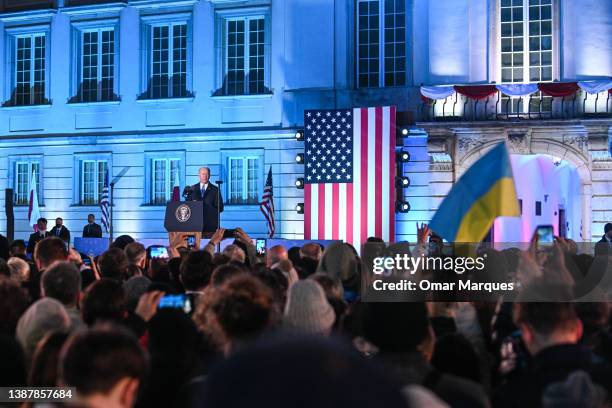 The US President, Joe Biden delivers a speech at the Royal Castle on March 26, 2022 in Warsaw, Poland. Biden arrived in Poland yesterday, meeting...