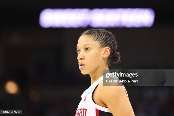 Anna Wilson of the Stanford Cardinal reacts against the Maryland Terrapins during the first half during the Sweet Sixteen round of the NCAA Women's...