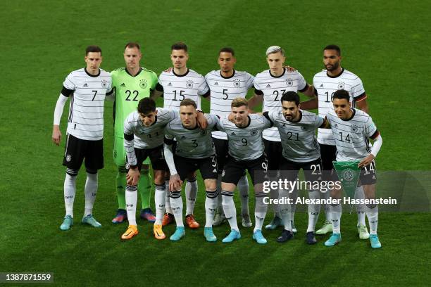 Germany players line up for a team photo prior to the International Friendly match between Germany and Israel at PreZero-Arena on March 26, 2022 in...