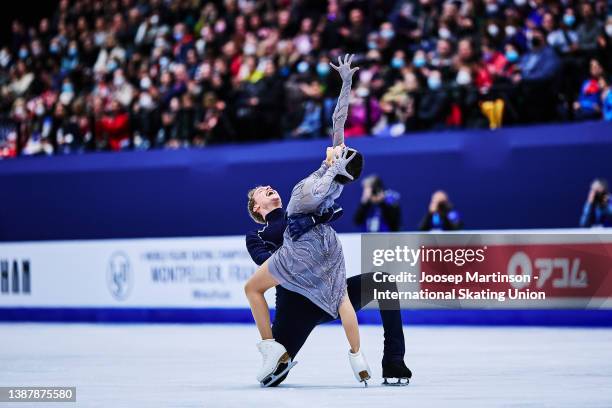 Madison Chock and Evan Bates of the United States compete in the Ice Dance Free Dance during day 4 of the ISU World Figure Skating Championships at...