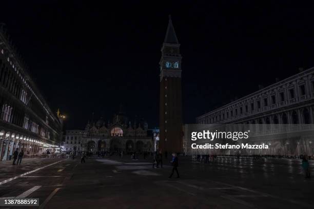 St. Mark's Square in the dark during Earth Hour, WWF's global initiative, major squares around the world will remain dark for one hour to raise...
