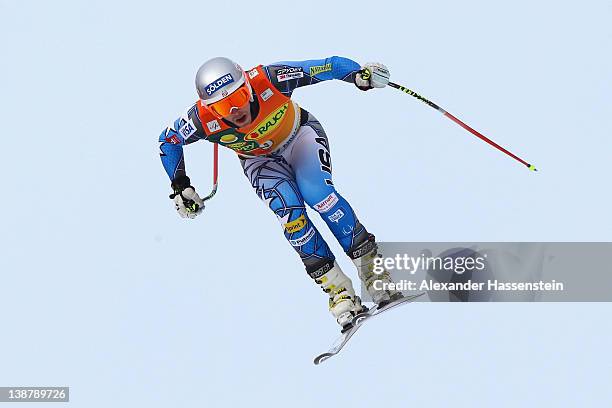 Bode Miller of the USA jumps on the Lake jump during the downhill part of the men's Alpine Skiing Audi FIS World Cup Super Combined event at Rosa...