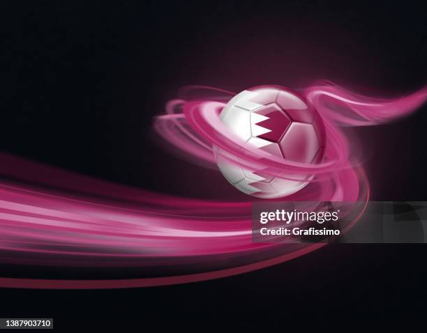 qatar flag on soccer ball flying through dark space - qatar stock illustrations