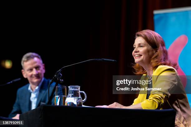 Michael Kessler and Annette Frier during the lit.COLOGNE International Literature Festival 2022 on March 26, 2022 in Cologne, Germany.