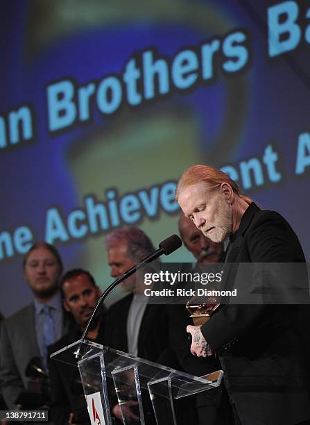 Honoree Gregg Allman of the Allman Brothers Band accepts Lifetime Achievement award during The 54th Annual GRAMMY Awards - Special Merit Awards...