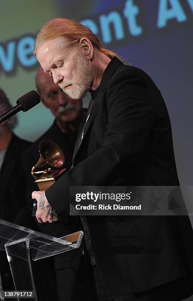 Honoree Gregg Allman of the Allman Brothers Band accepts Lifetime Achievement award during The 54th Annual GRAMMY Awards - Special Merit Awards...