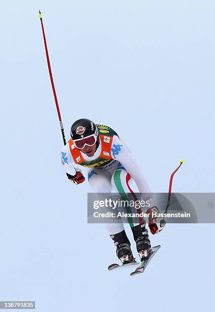 Siegmar Klotz of Italy jumps on the Lake jump during the downhill part of the men's Alpine Skiing Audi FIS World Cup Super Combined event at Rosa...