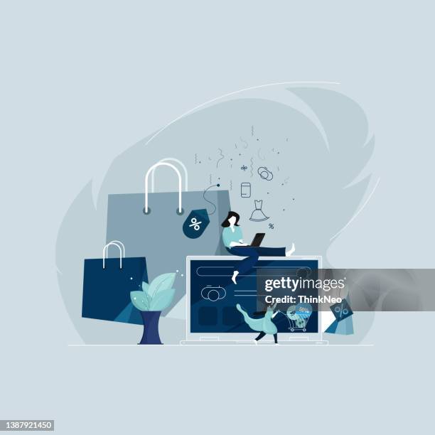 online shopping isometric concept. people making online shopping. - merchandise vector stock illustrations