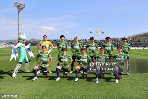 Gainare Tottori players players line up for the team photos prior to the J.LEAGUE Meiji Yasuda J3 3rd Sec. Match between Gainare Tottori and FC...