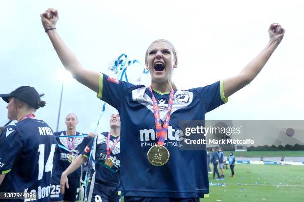 Maja Markovski of the Victory celebrates as the Victory celebrate winning the A-League Womens Grand Final match between Sydney FC and Melbourne...