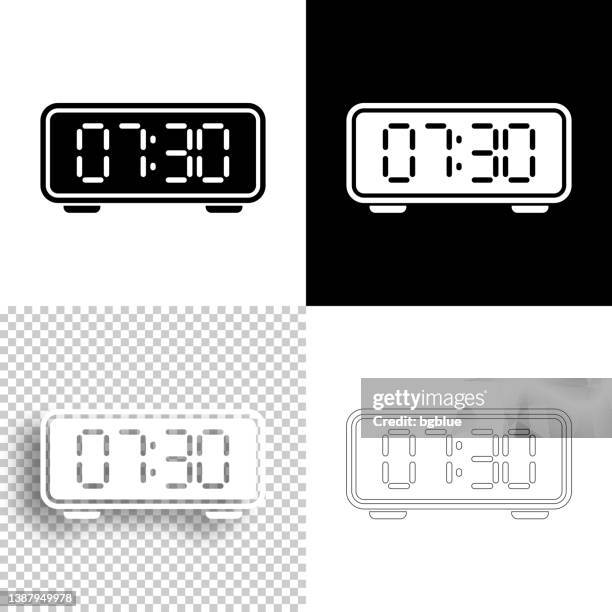 stockillustraties, clipart, cartoons en iconen met digital clock. icon for design. blank, white and black backgrounds - line icon - alarm clock