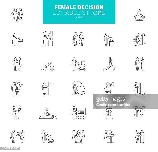 female decision editable stroke. contain icon as female determination, people,  women, businesswoman - womens issues stock illustrations
