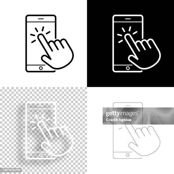スマホを手で触る。デザインのアイコン。空白、白、黒の背景 - 線アイコン - mouse pointer点のイラスト素材／クリップアート素材／マンガ素材／アイコン素材