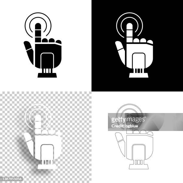 illustrazioni stock, clip art, cartoni animati e icone di tendenza di tocco della mano del robot - clic. icona per il design. sfondi vuoti, bianchi e neri - icona a forma di linea - cyborg