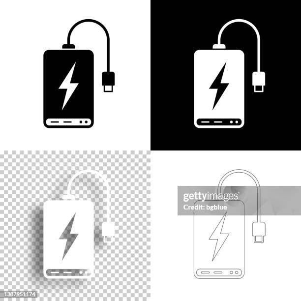 power bank. icon for design. blank, white and black backgrounds - line icon - usb cable stock illustrations