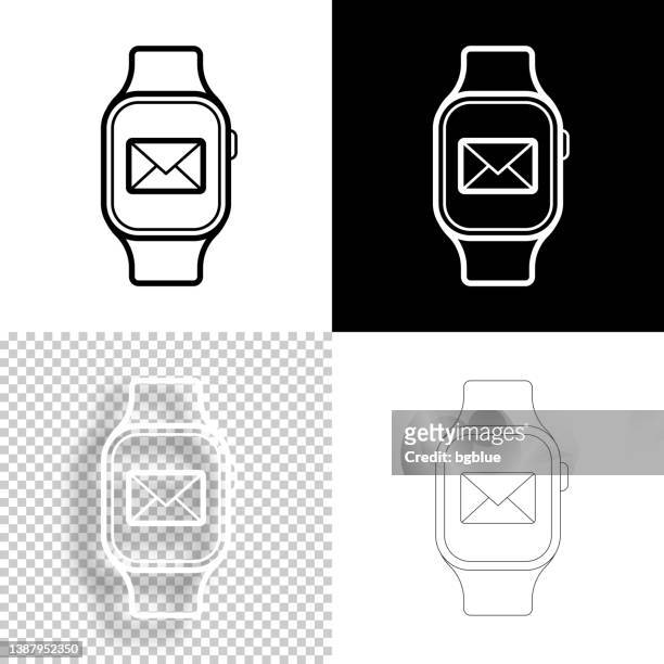 smartwatch with email message. icon for design. blank, white and black backgrounds - line icon - kleurenverloop stock illustrations